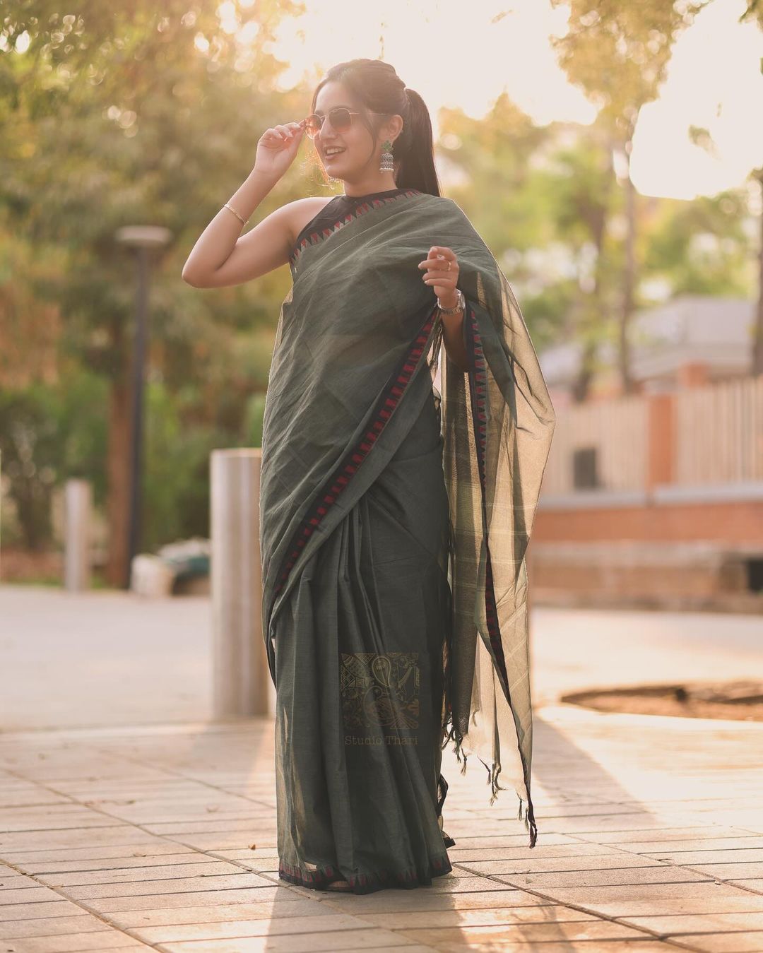 Basil Green Chettinad cotton saree